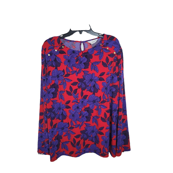 Liz Claiborne Purple Red Floral Print Long Sleeve Casual Top Women's Size XXL - Picture 1 of 9